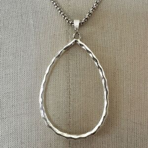 Silver tone open teardrop pendant necklace